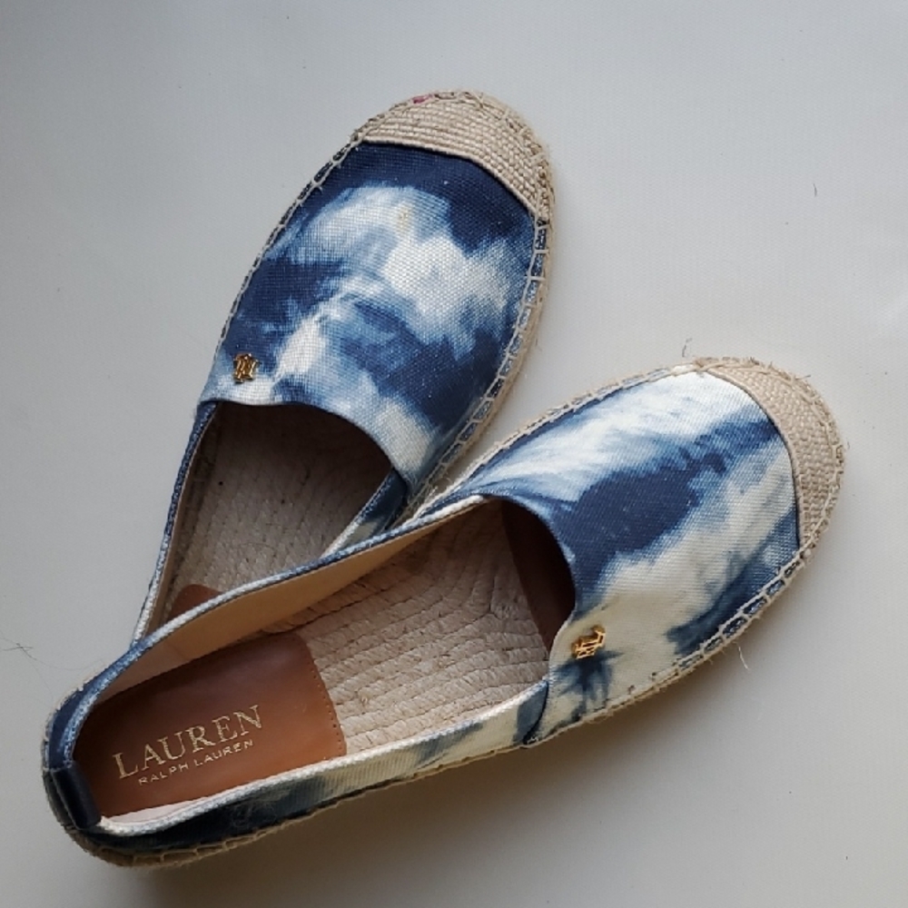 Lauren Ralph Lauren Cameryn Blue and Tan Espadrilles with Canvas Upper